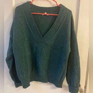 Green V-Neck Specked Sweater